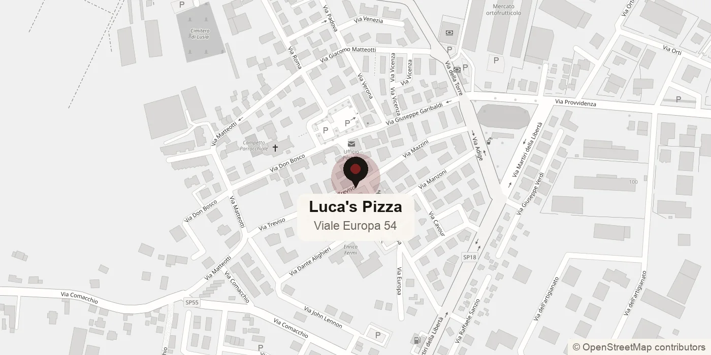 Mappa di Lusia con la posizione di Luca's Pizza in Viale Europa 54